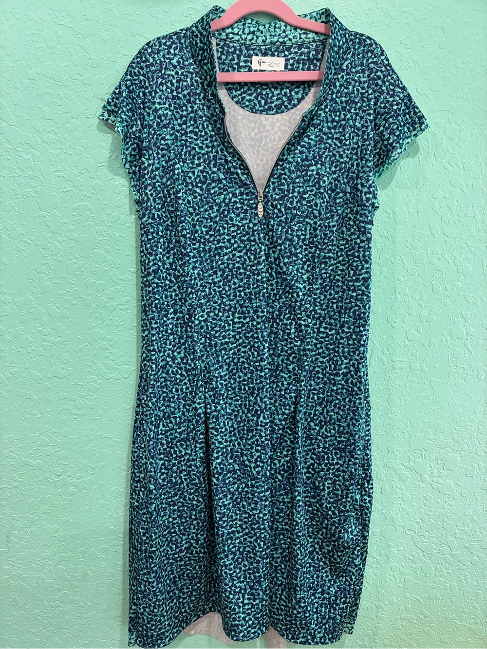 Women's Greg Norman Teal blue play dry Zip-Front Dress swim boat performance M